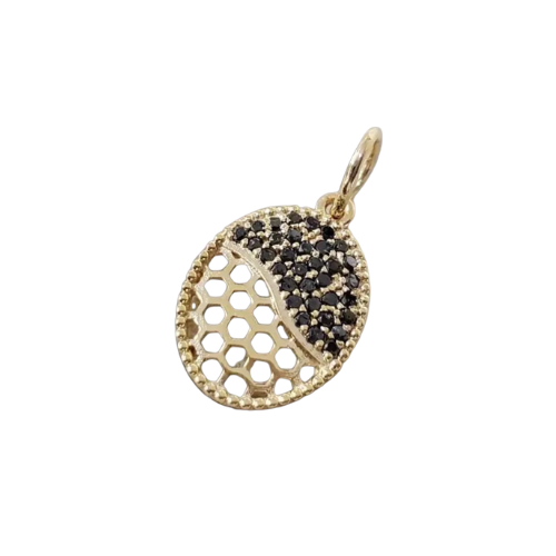 Honeycomb Black Diamond Pendant in 14k Gold | Beehive Necklace Charm