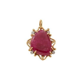 Natural Ruby Cabochon Pendant 14K Gold with Diamond