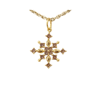 14K Gold Natural Champagne Diamond (2mm) Pendant, Art Deco Jewelry