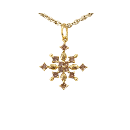 14K Gold Natural Champagne Diamond (2mm) Pendant, Art Deco Jewelry