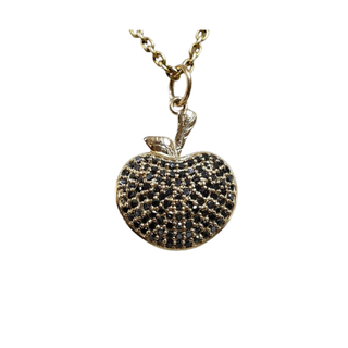 14k Gold Black Diamond Pendant, Apple Shape Pendant, Pave Set