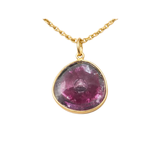 18K Gold Watermelon Tourmaline Pendant: Bezel Set, October Birthstone