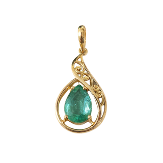 14K Solid Gold Zambian Emerald Pendant, Pear Shaped, Heirloom Jewelry