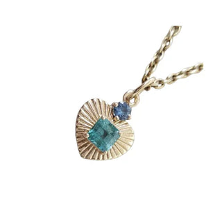 14k Gold Emerald & Blue Sapphire Heart Pendant Charm