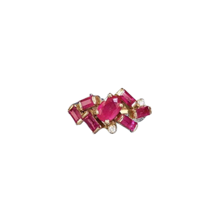 Ruby Baguette Diamond Ring: 18k Yellow Gold Anniversary Band