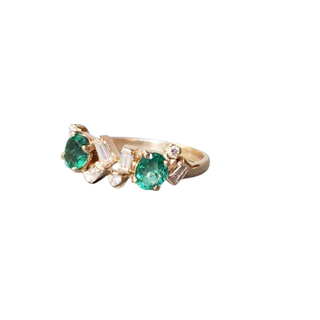 18k Gold Emerald & Baguette Diamond Ring - May Birthstone