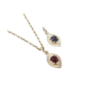 Natural Spinel & Diamond Pendant in 14K Gold | Dainty Handmade Gold Charm