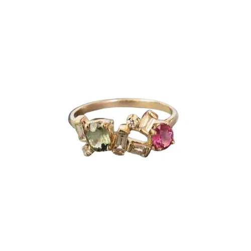 Tourmaline Ruby Baguette Diamond Ring: 18k Gold Multi Stone Jewelry