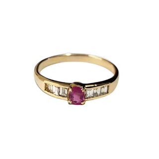 18k Gold Ruby Ring With Diamond Baguettes : Engagement Ring