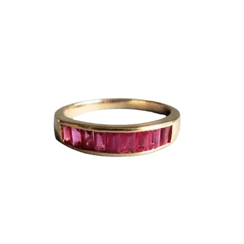 Ruby Baguette Ring: 18k Yellow Gold Channel Setting