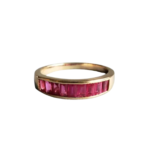 Ruby Baguette Ring: 18k Yellow Gold Channel Setting