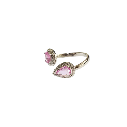 Pink Sapphire Diamond 18k White Gold Adjustable Ring