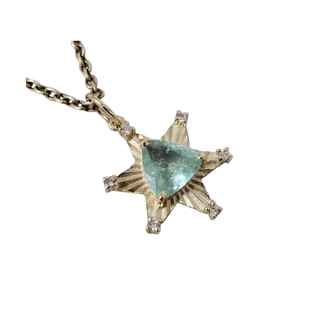 14k Gold Green Tourmaline Starburst Pendant with Diamond Accents
