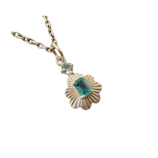 14k Gold Emerald & Green Sapphire Pendant Charm