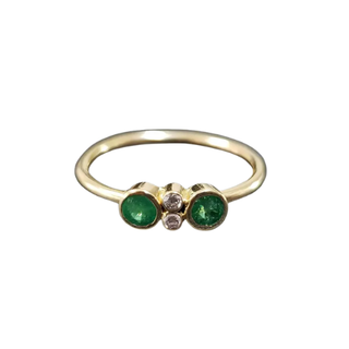 18k Gold Emerald Ring with Diamond Accent, Anniversary Gift