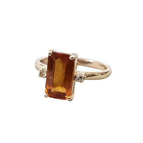 Orange Garnet 14k Gold Ring: Natural Gemstone & Diamond Accent