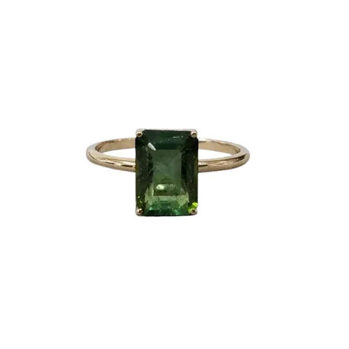 Octagon Green Tourmaline 14k Gold Ring: Natural Stone Wedding Jewelry