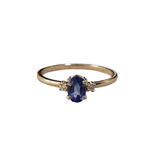 Blue Sapphire Diamond 14k Gold Ring: Thin Band Gemstone Jewelry