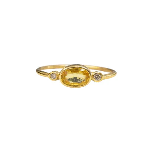 18K Gold Sun Sapphire Ring with Brilliant Cut Diamonds