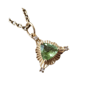 14k Gold Green Tourmaline Trillion Pendant with Diamond Accents