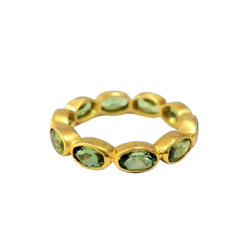 Green Tourmaline 18k Gold Full Eternity Ring: Anniversary Band
