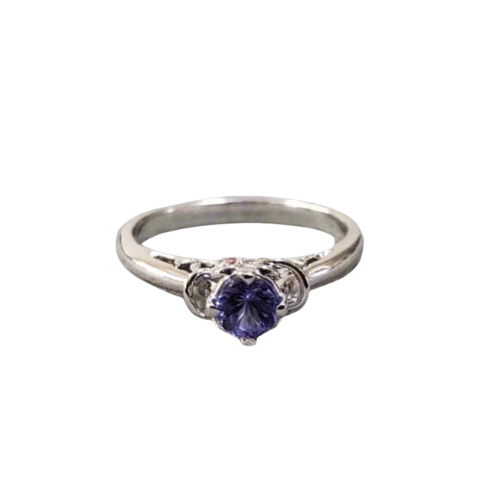 18k White Gold Tanzanite Ring: Round Blue Stone Engagement Jewelry