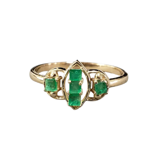 Bague pour femme en or 14 carats avec émeraude zambienne et diamant
