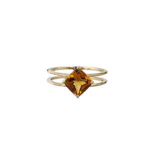 7mm Cushion Citrine 14k Gold Ring: Double Band Prong Setting