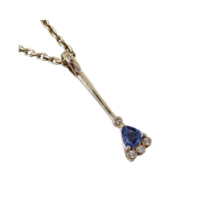 Blue Sapphire Diamond 14k Gold Pendant • Dainty Fine Jewelry