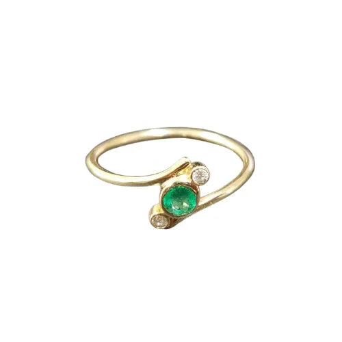 Handmade 18k Gold Emerald Ring with Diamond Accents