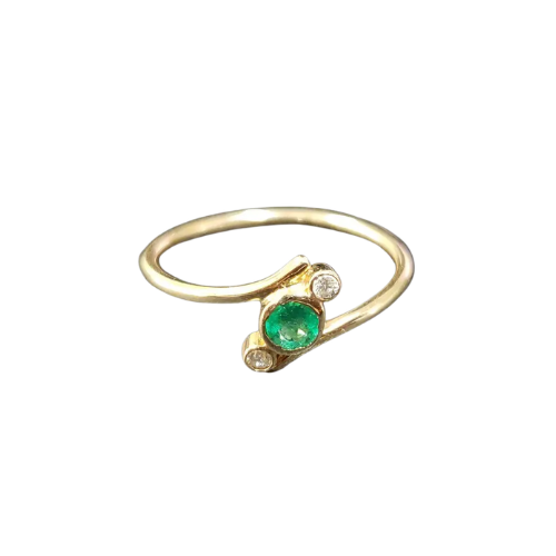 Handmade 18k Gold Emerald Ring with Diamond Accents