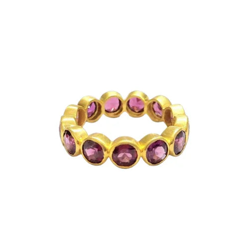 Rhodolite Garnet 18k Gold Band Ring: Natural Pink Stone Jewelry