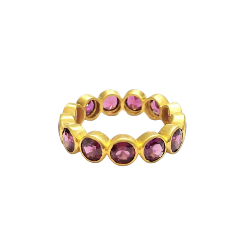 Rhodolite Garnet 18k Gold Band Ring: Natural Pink Stone Jewelry