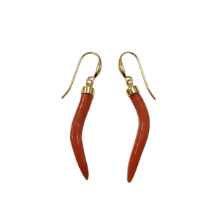 14k Gold Red Coral Earrings • Natural Coral Horn Dangles