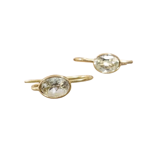 18k Gold Aquamarine Earrings: Bezel Set Oval Green Gemstone