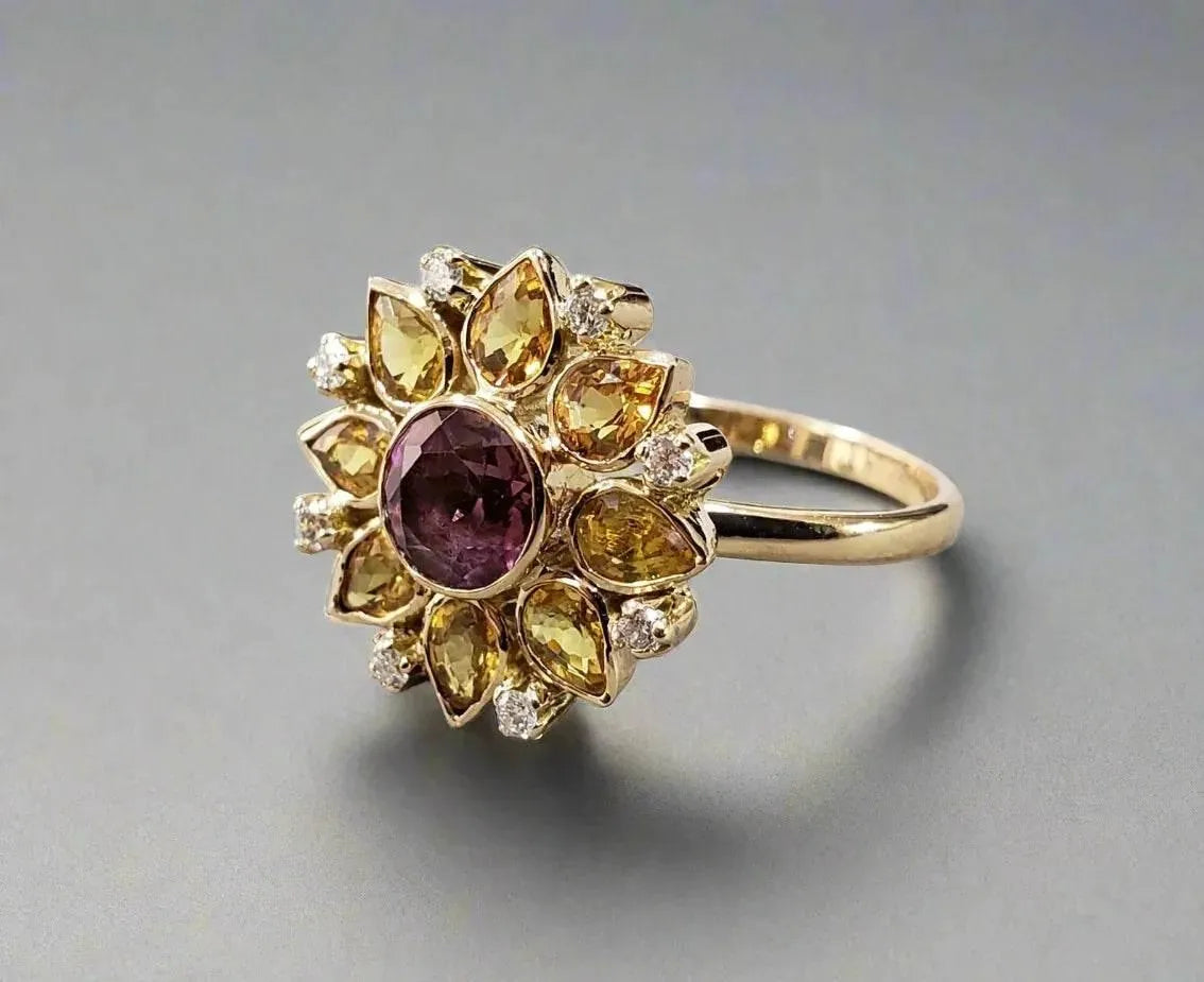18k Solid Gold Diamond and Pink Tourmaline Sapphire Ring - K Jewelry Accessories