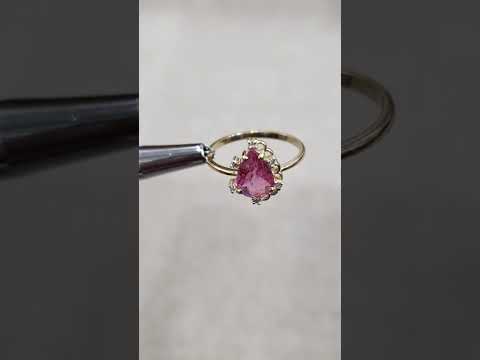 14K Gold Pink Tourmaline Diamond Ring, Teardrop Shape