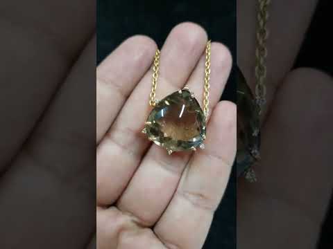 Floating Slide 14k Gold Cabochon Smoky & Diamond Pendant