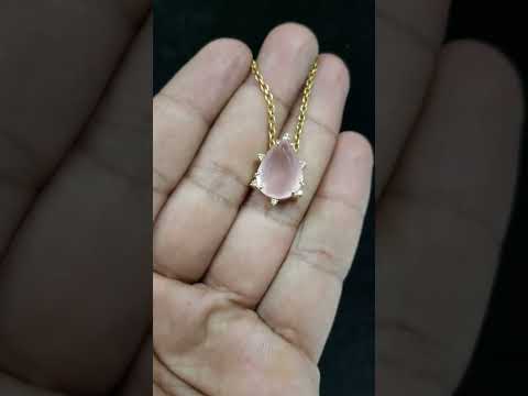 14k Solid No Bail Rose Quartz Gold Pendant