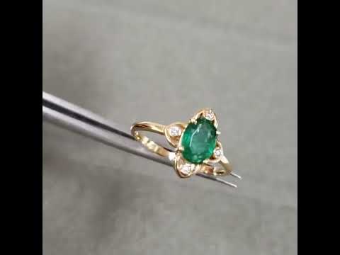 Minimalist 14k Solid Gold Oval Emerald Diamond Ring