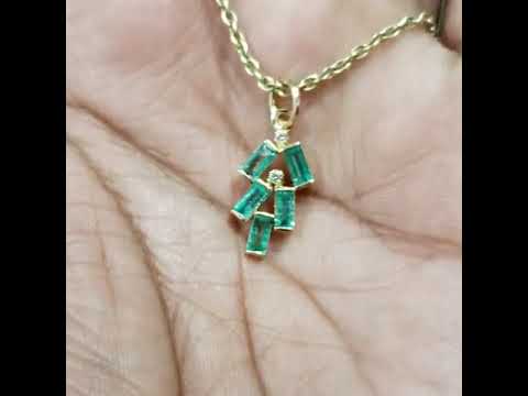 18k Gold Zambian Emerald with Diamond Pendant