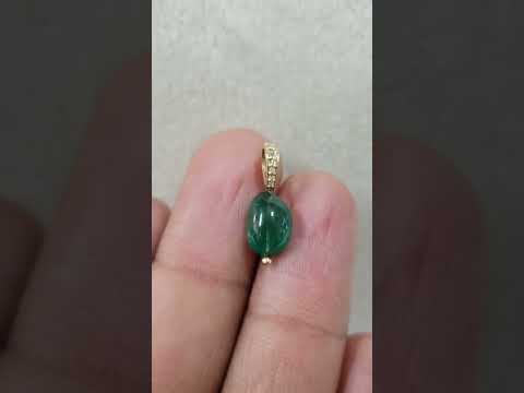 14k Gold Emerald Diamond Pendant – Tumble Green Gemstone