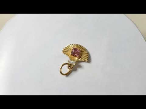 14K Gold Blue & Pink Spinel Pendant, Baguette Diamond