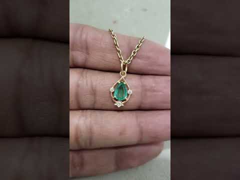 Elegant Pear Emerald Pendant, Handmade 14k Gold Fine