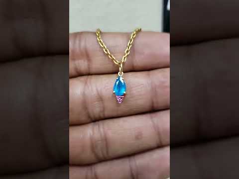 14k Gold Natural Neon Apatite and Ruby Pendant