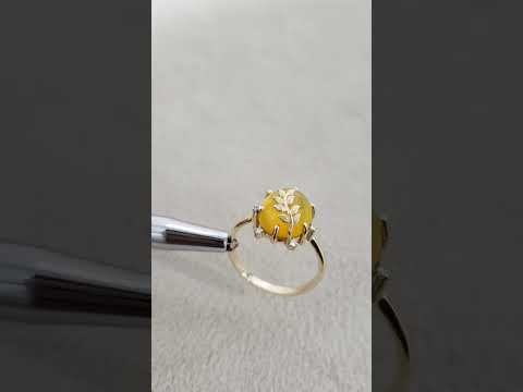 Natural Mexican Opal Ring, 14K Solid Gold, Yellow Opal Gemstone