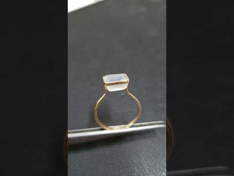 Blue Schiller Rainbow Moonstone 14k Gold Ring