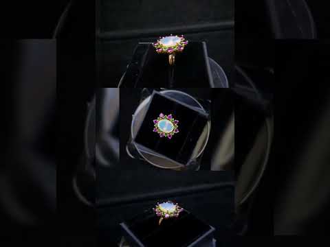 18k Gold Ethiopian Opal Cocktail Ring with Rhodolite Garnet & Tsavorite Stones