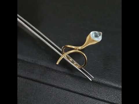 14k Gold Pear Shape Aquamarine Snake Ring