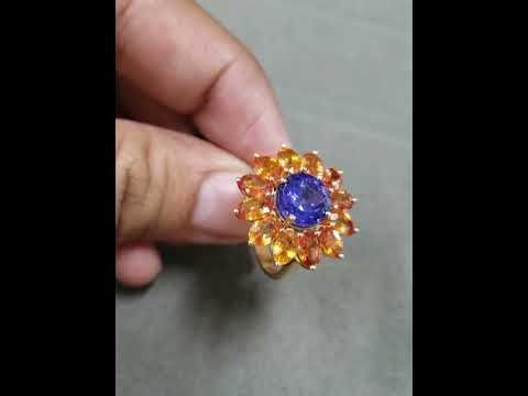 14k Gold Orange Sapphire & Tanzanite Ring